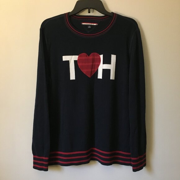Iconic Tommy Hilfiger Dark Navy Blue and Red Heart Preppy Sweater - Picture 16 of 16
